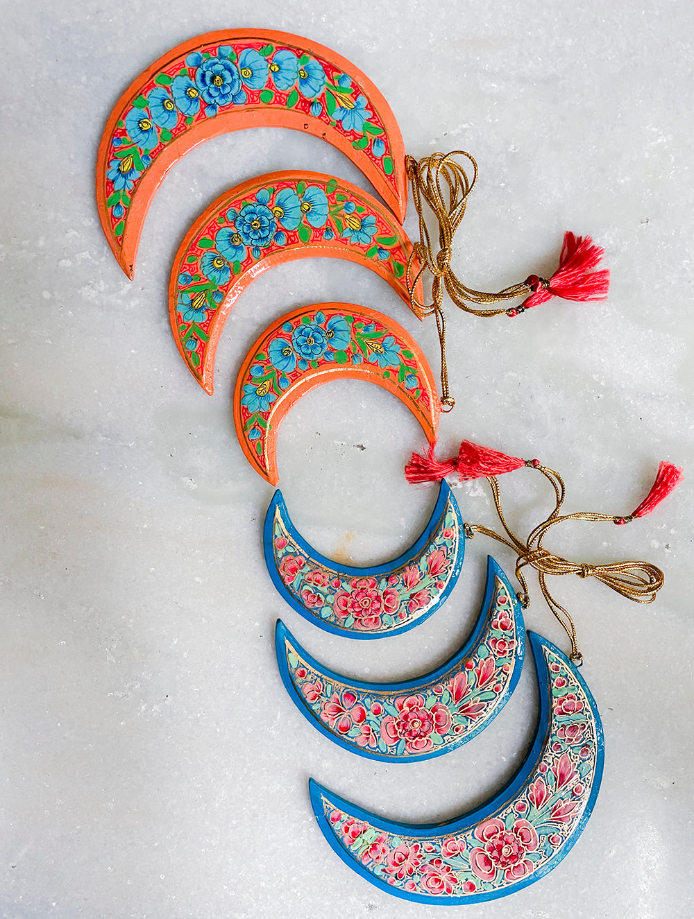 Kashmiri Art Xmas Decorations - Set of 6 (6 Moons)