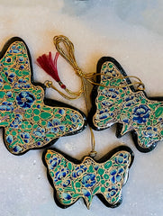 Kashmiri Art Xmas Decorations - Set of 7 (3 Butterflies, 2 Baubles, 2 Bells)