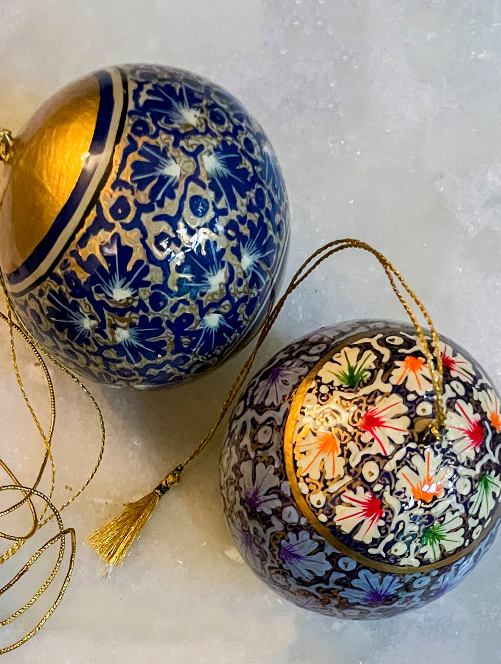 Kashmiri Art Xmas Decorations - Set of 7 (3 Butterflies, 2 Baubles, 2 Bells)