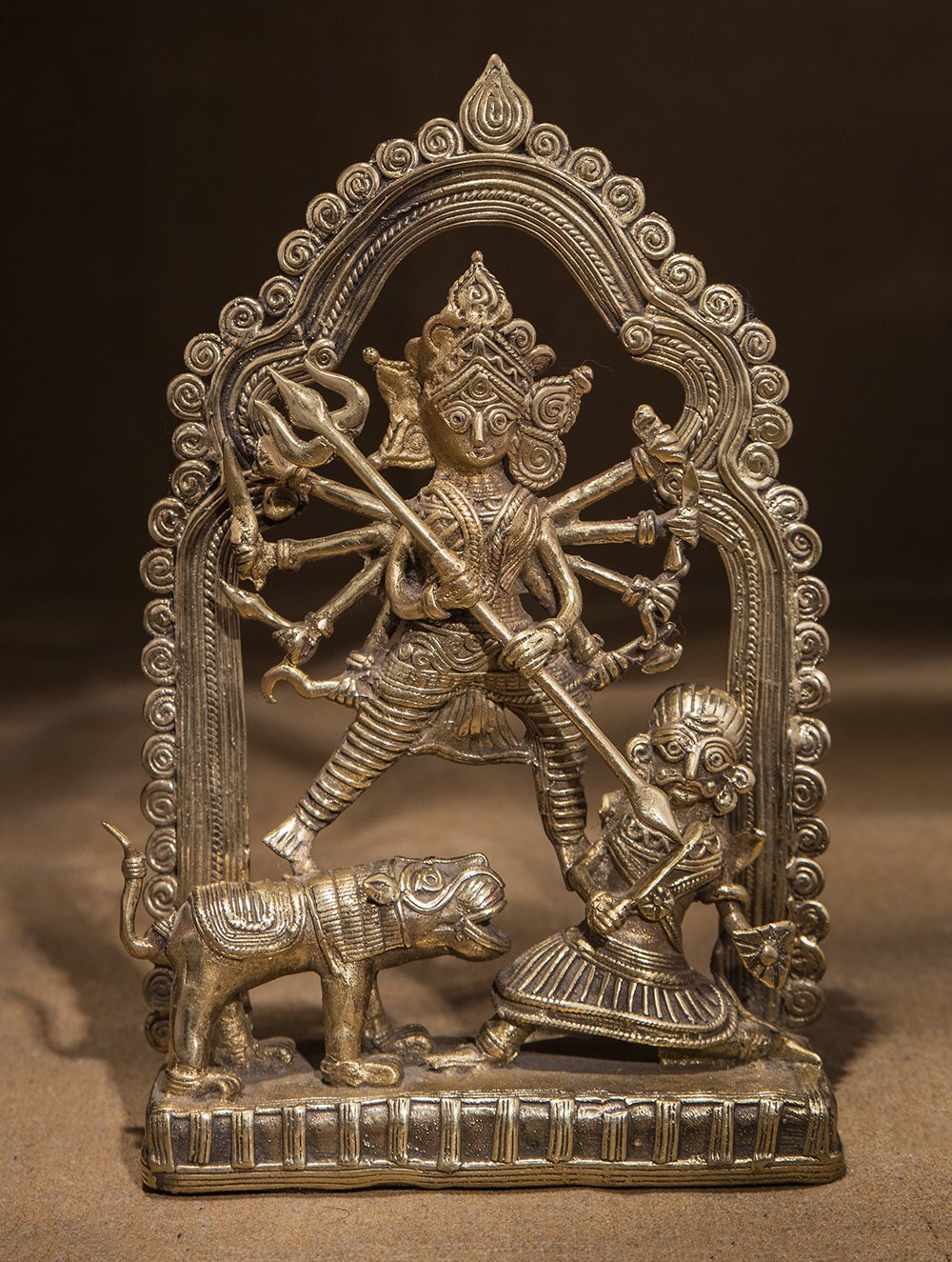Large Dhokra Craft Curio - Goddess Durga Victory