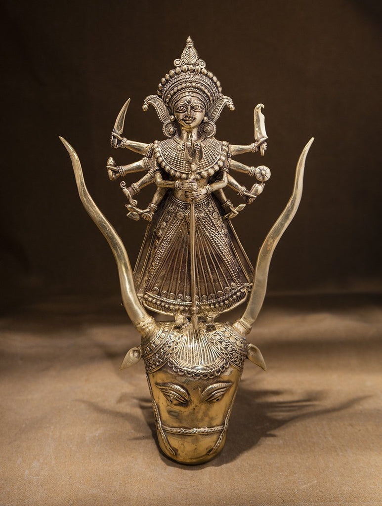 Large Dhokra Craft Wall Piece - Goddess Durga Mahishasur Mardini