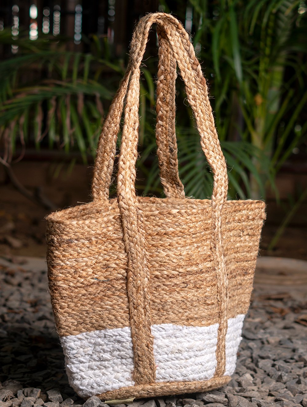 Load image into Gallery viewer, Large Jute &amp; Fabric Multi-Utility Tote Bag