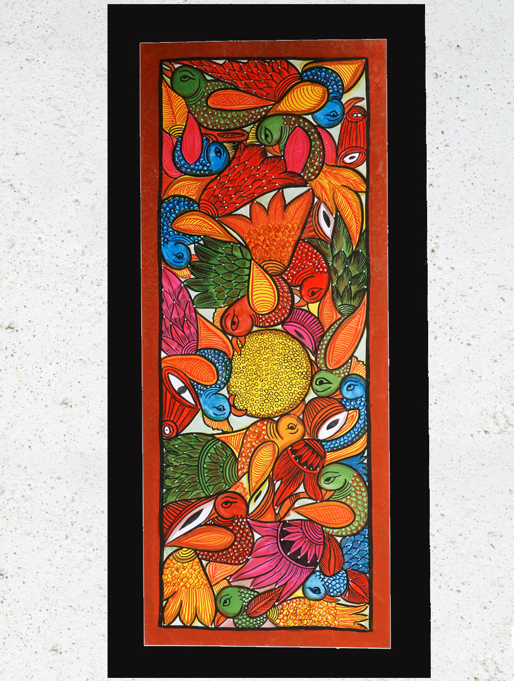 Large Potua Art Painting With Mount - Wedding Of The Birds (30"x14")