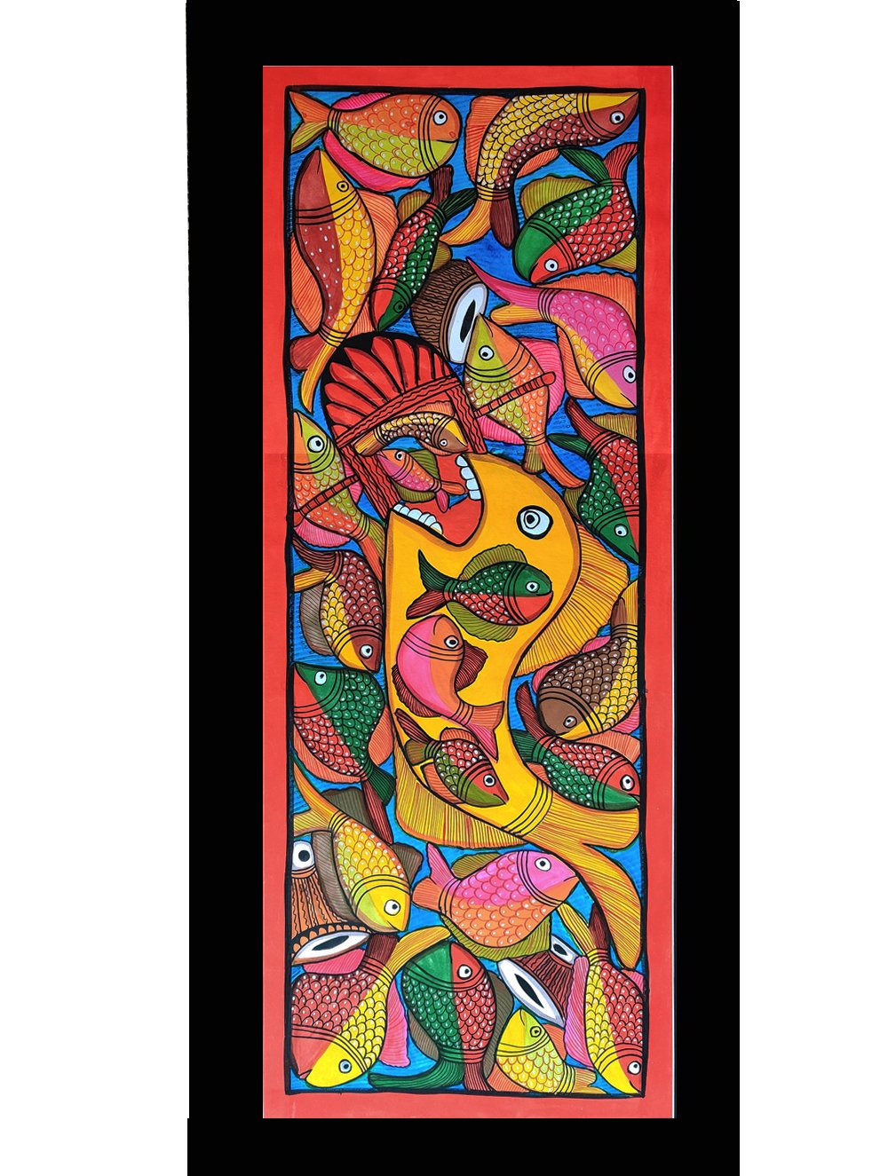 Large Potua Art Painting with Mount - Rogue Fish (31" X 14")