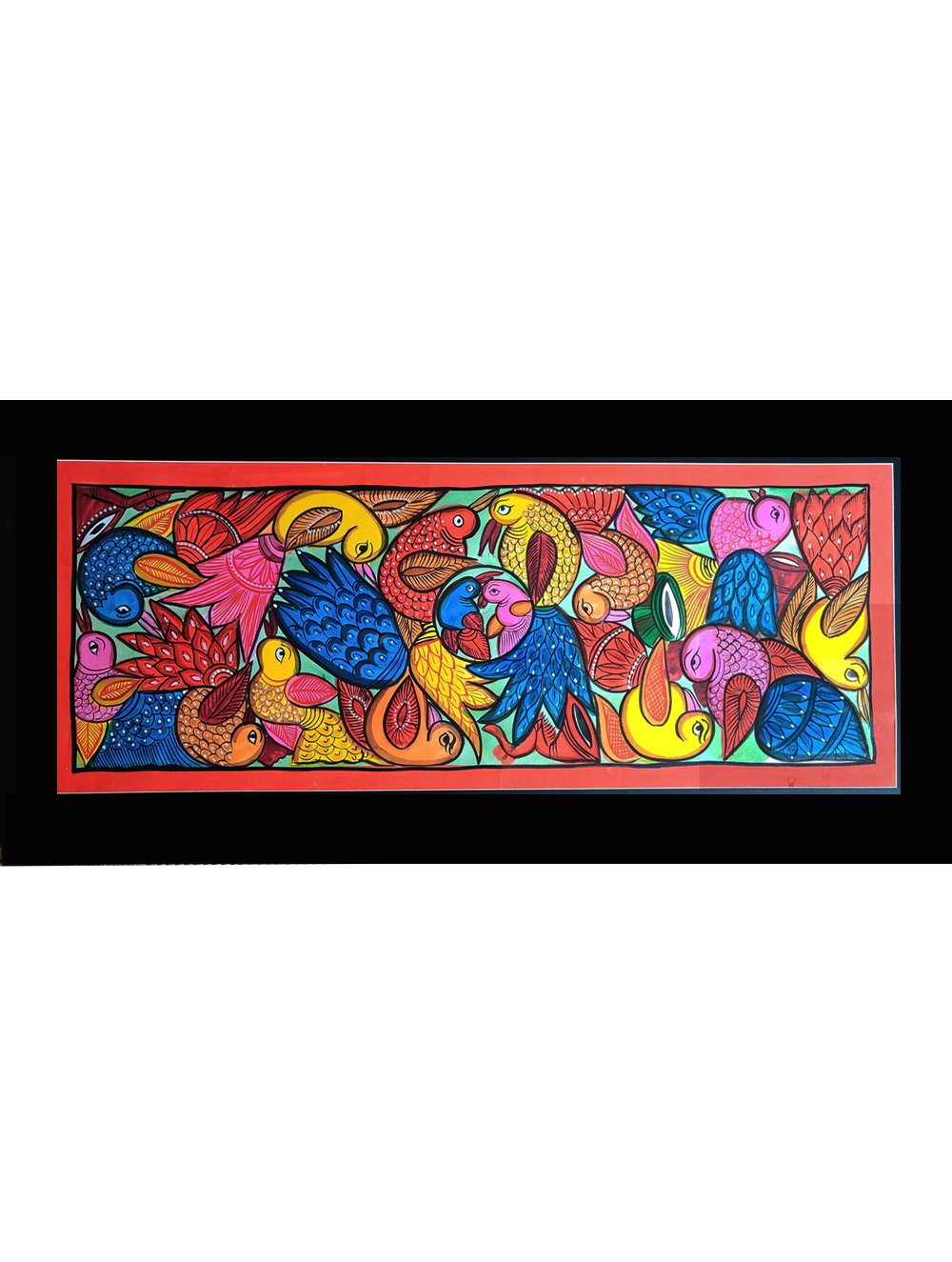 Large Potua Art Painting with Mount - Wedding of the Birds (31" X 14")