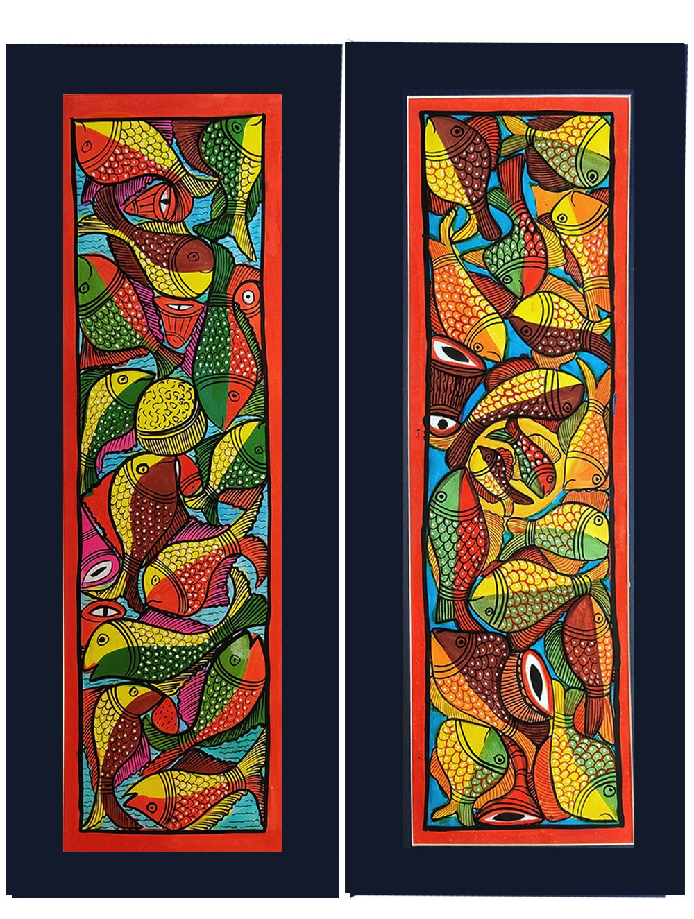 Large Potua Art Painting with Mount (Set of 2) - Wedding of the Fish (25" X 10")