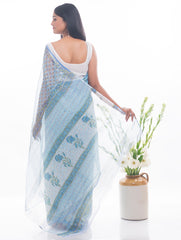 Light & Breezy. Sanganeri Kota Doria Saree - Soft Blue Flora