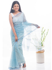 Light & Breezy. Sanganeri Kota Doria Saree - Soft Blue Flora