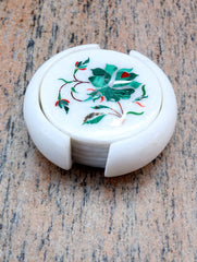 Marble Inlay Round Coaster Set with Holder