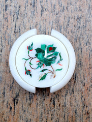 Marble Inlay Round Coaster Set with Holder