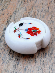 Marble Inlay Round Coaster Set with Holder