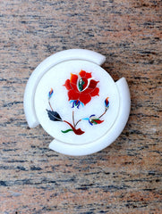 Marble Inlay Round Coaster Set with Holder
