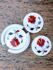 Marble Inlay Round Coaster Set with Holder