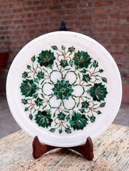 Marble Inlay Round Plate Curio with Stand