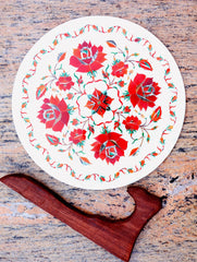 Marble Inlay Round Plate Curio with Stand