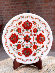 Marble Inlay Round Plate Curio with Stand