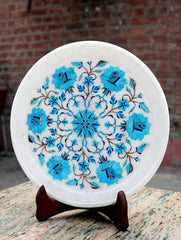 Marble Inlay Round Plate Curio with Stand
