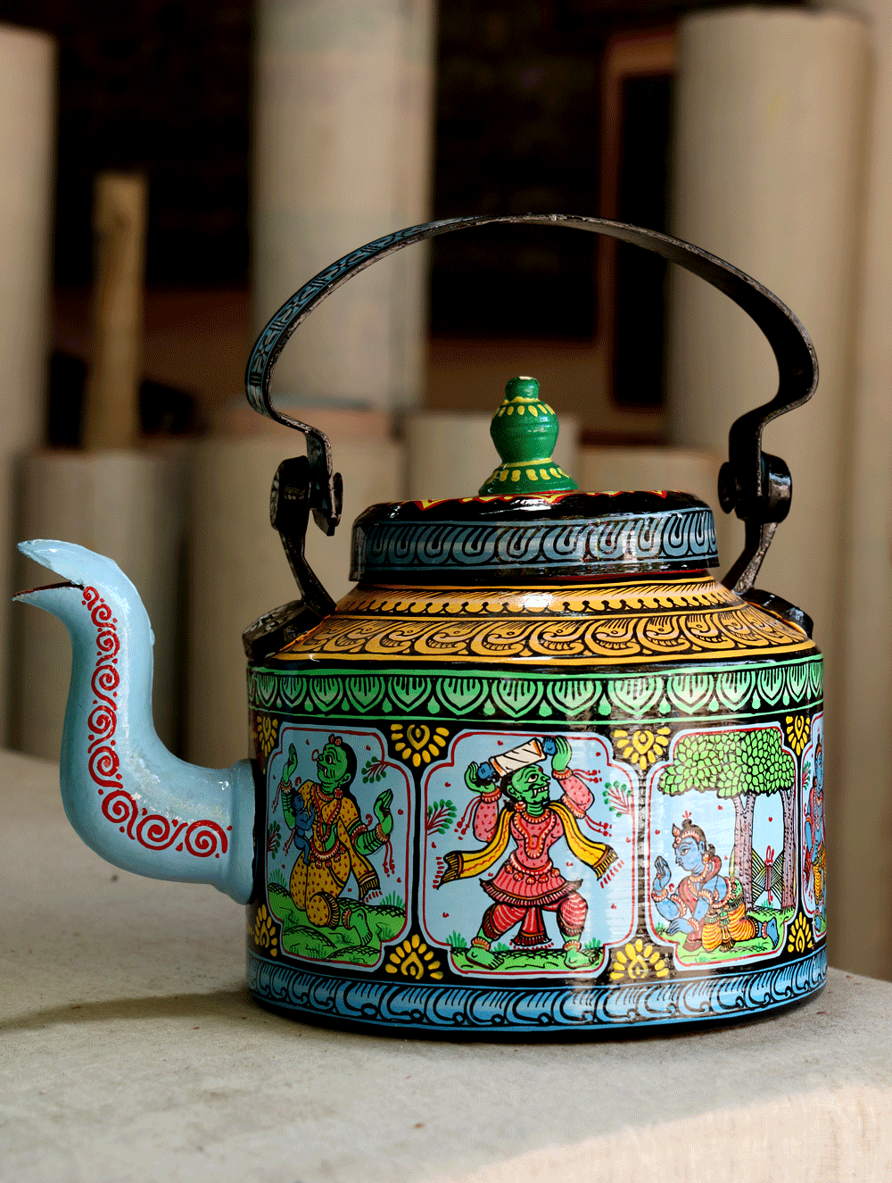 Pattachitra Art - Tin Teapot, Large - The India Craft House