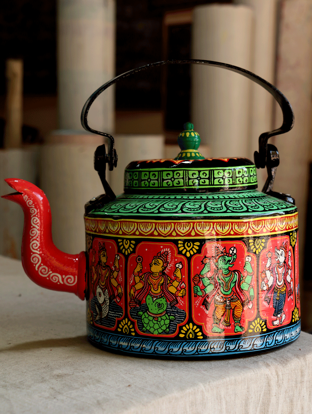 Pattachitra Art - Tin Teapot, Large - The India Craft House