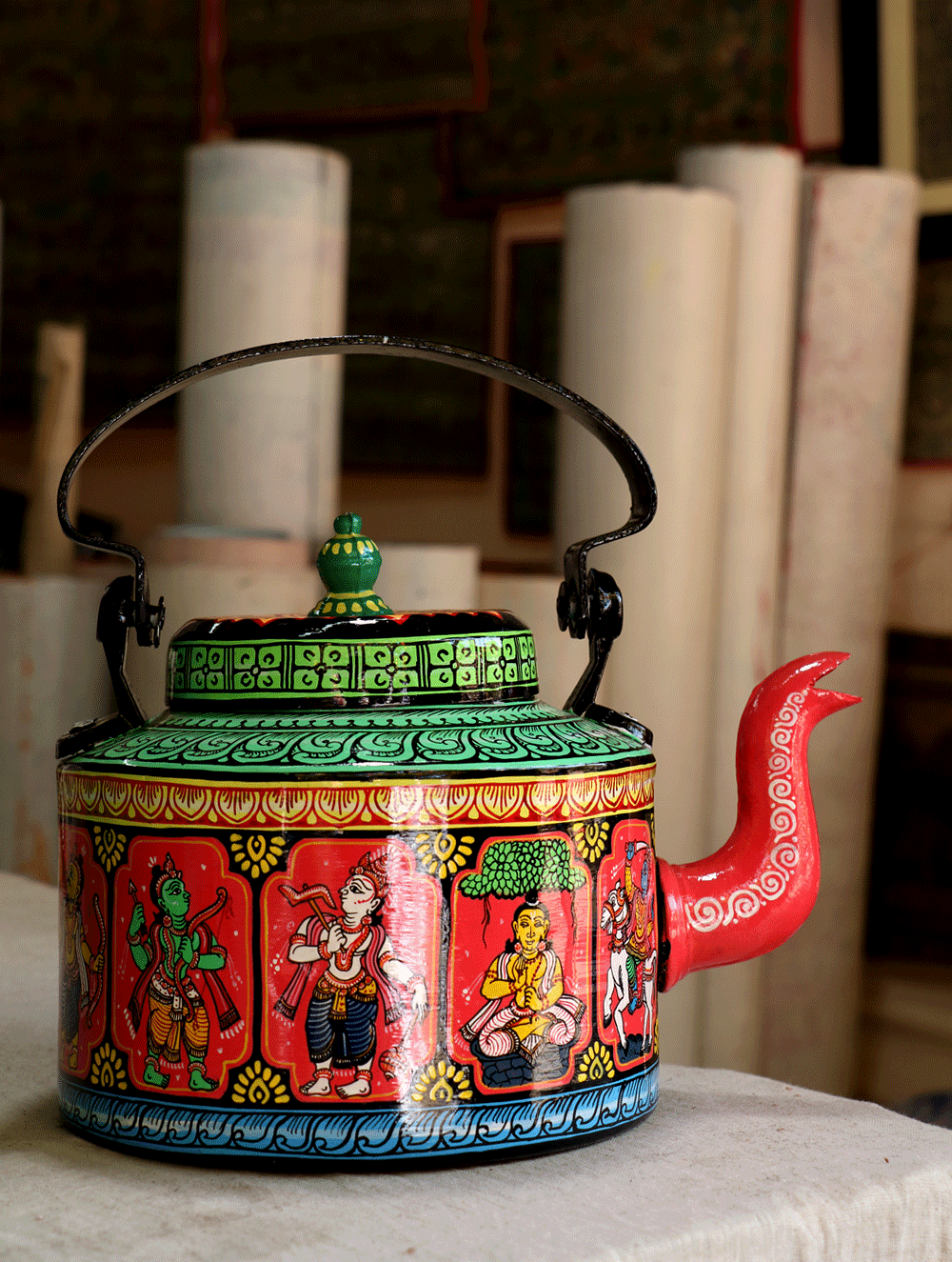Pattachitra Art - Tin Teapot, Large - The India Craft House
