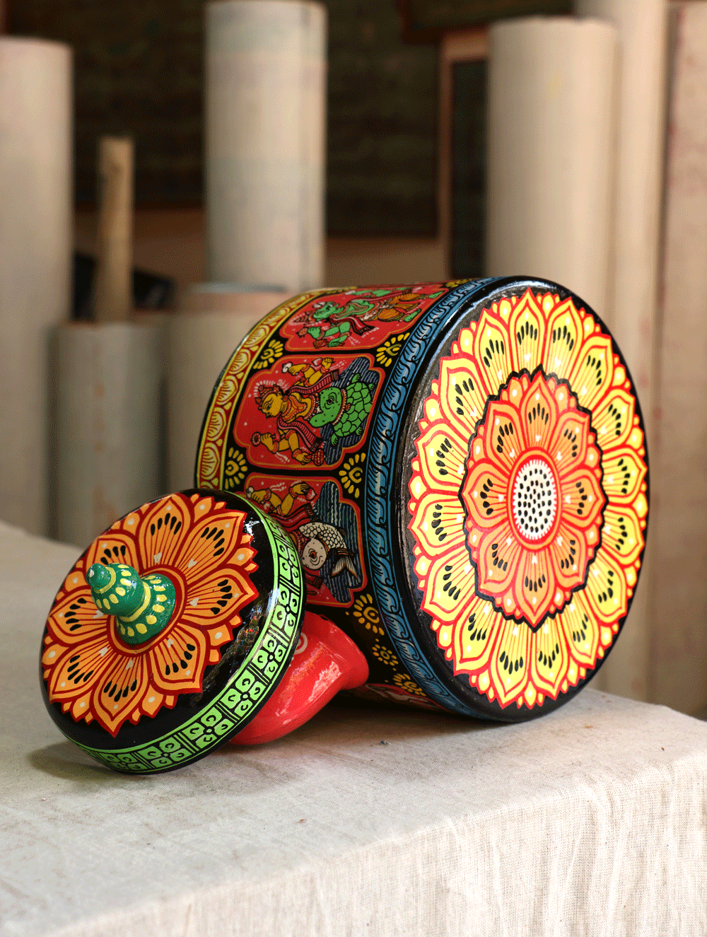 Pattachitra Art - Tin Teapot, Large - The India Craft House