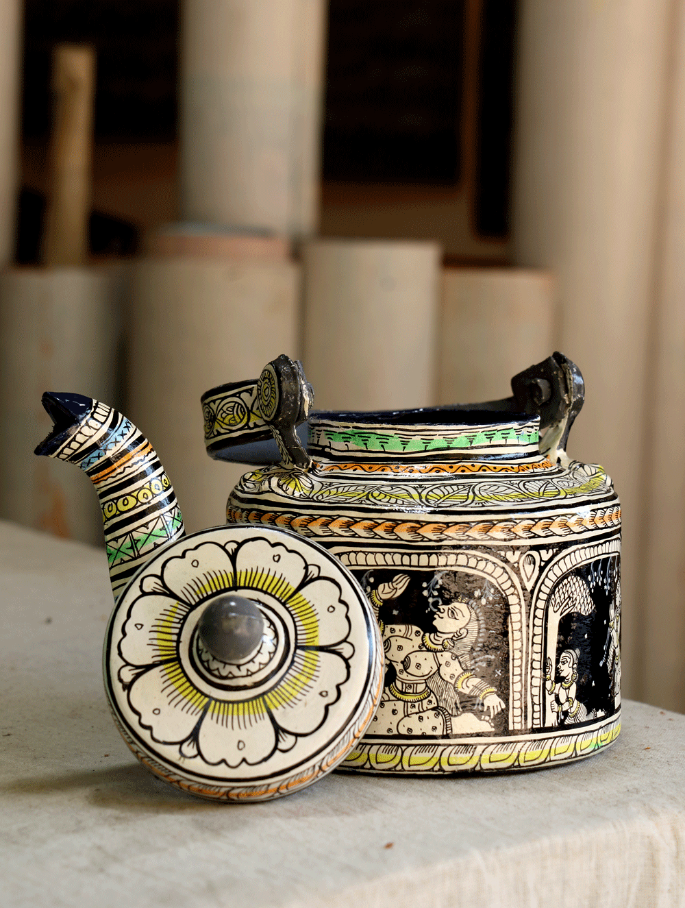 Load image into Gallery viewer, Pattachitra Art - Tin Teapot, Small - The India Craft House 