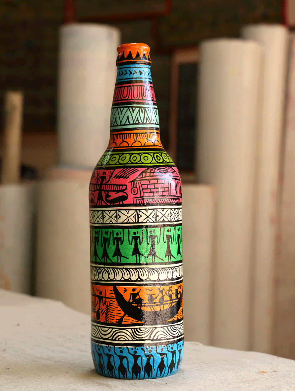Pattachitra Art Curio - Glass Bottle - The India Craft House