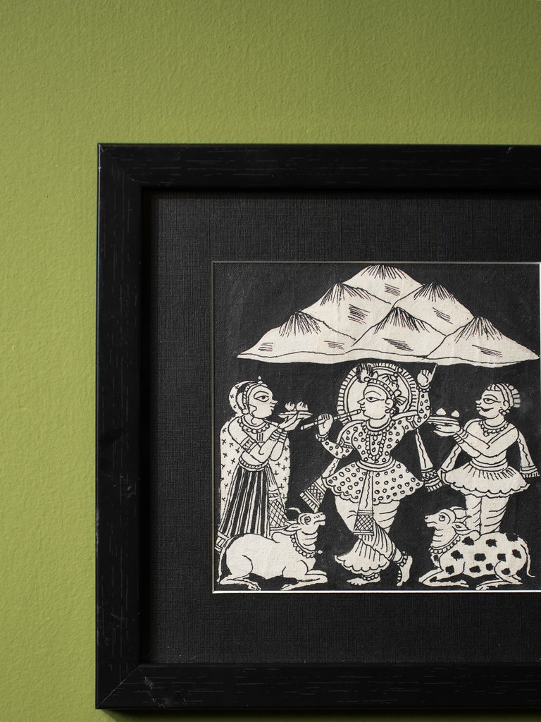 Phad Art Framed Painting - Krishna & Govardhan, Small