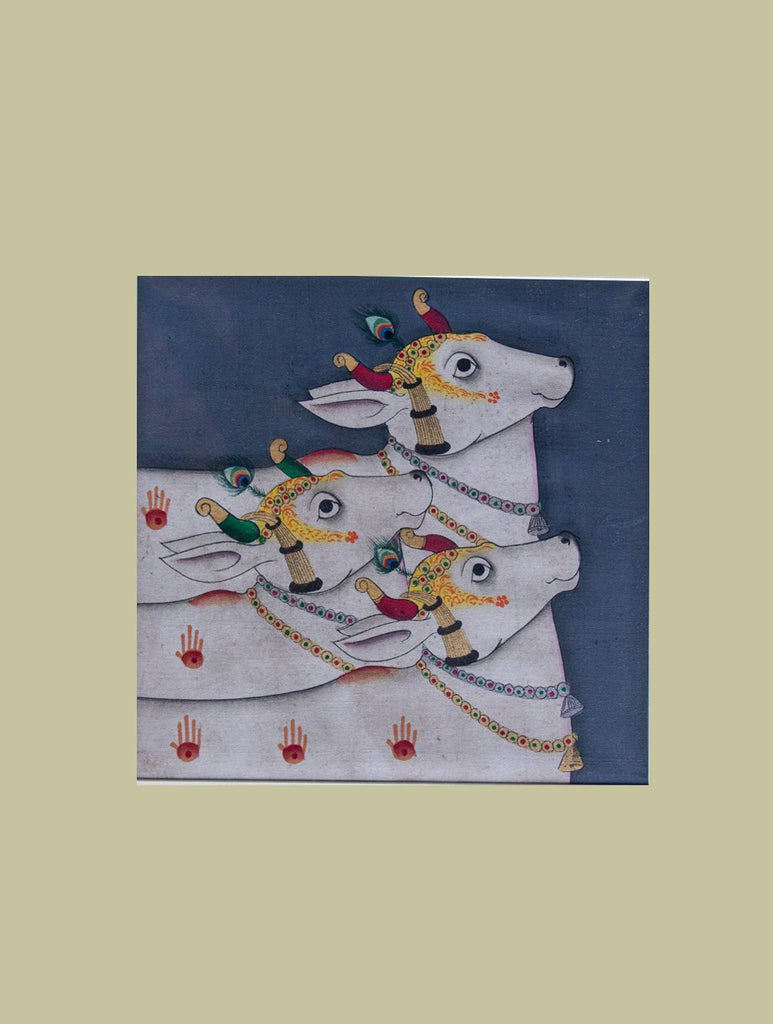 Pichwai Painting ❃ Cows adorned with Peacock Feathers