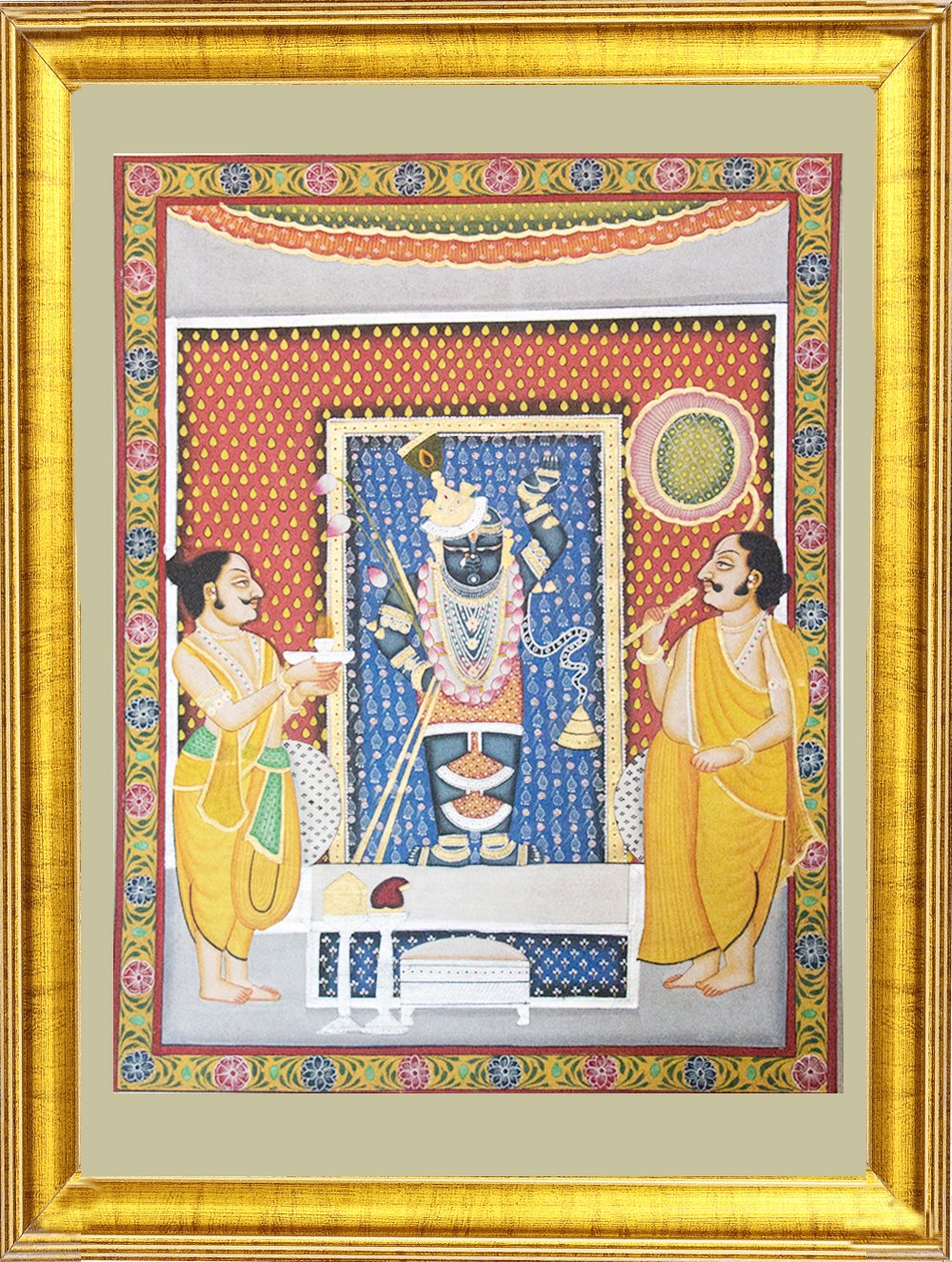 Pichwai Painting ❃ Priests worship Shrinathji