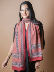 Pure Silk Bagh Printed Stole - Red Stripes