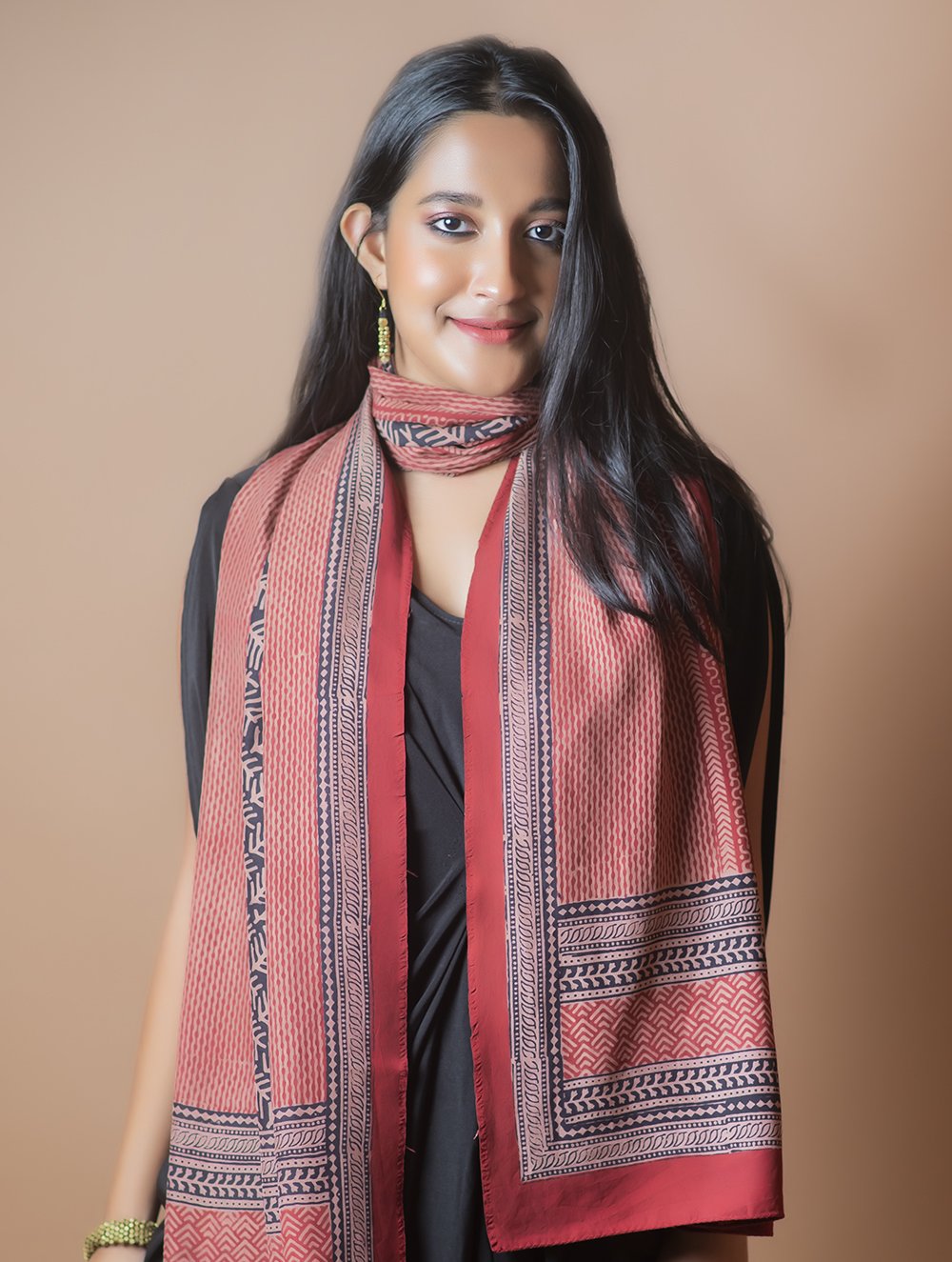 Pure Silk Bagh Printed Stole - Red Stripes