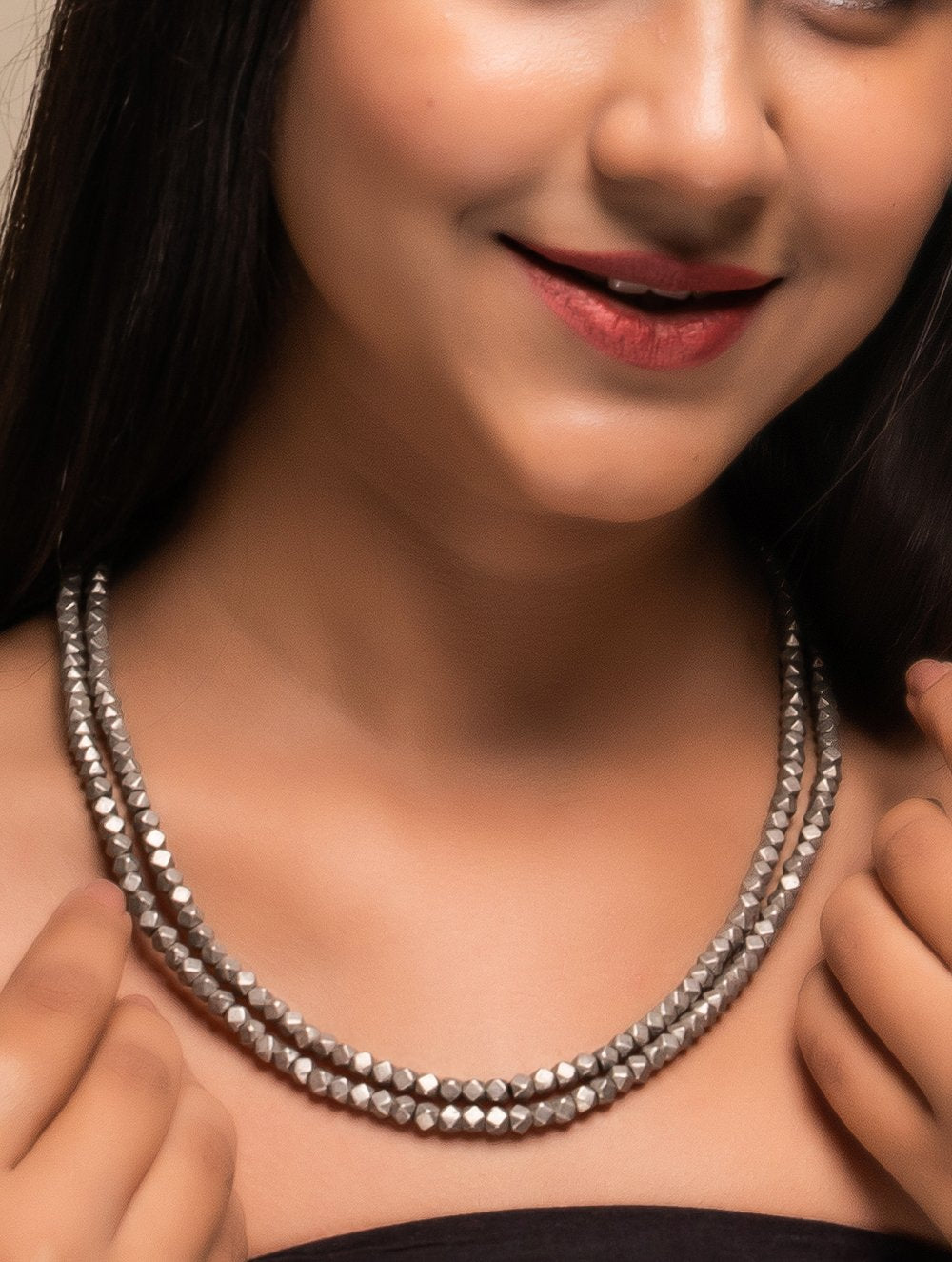 Pure Silver Traditional Maharashtrian Neckpiece - Golmani Mala (Double String)