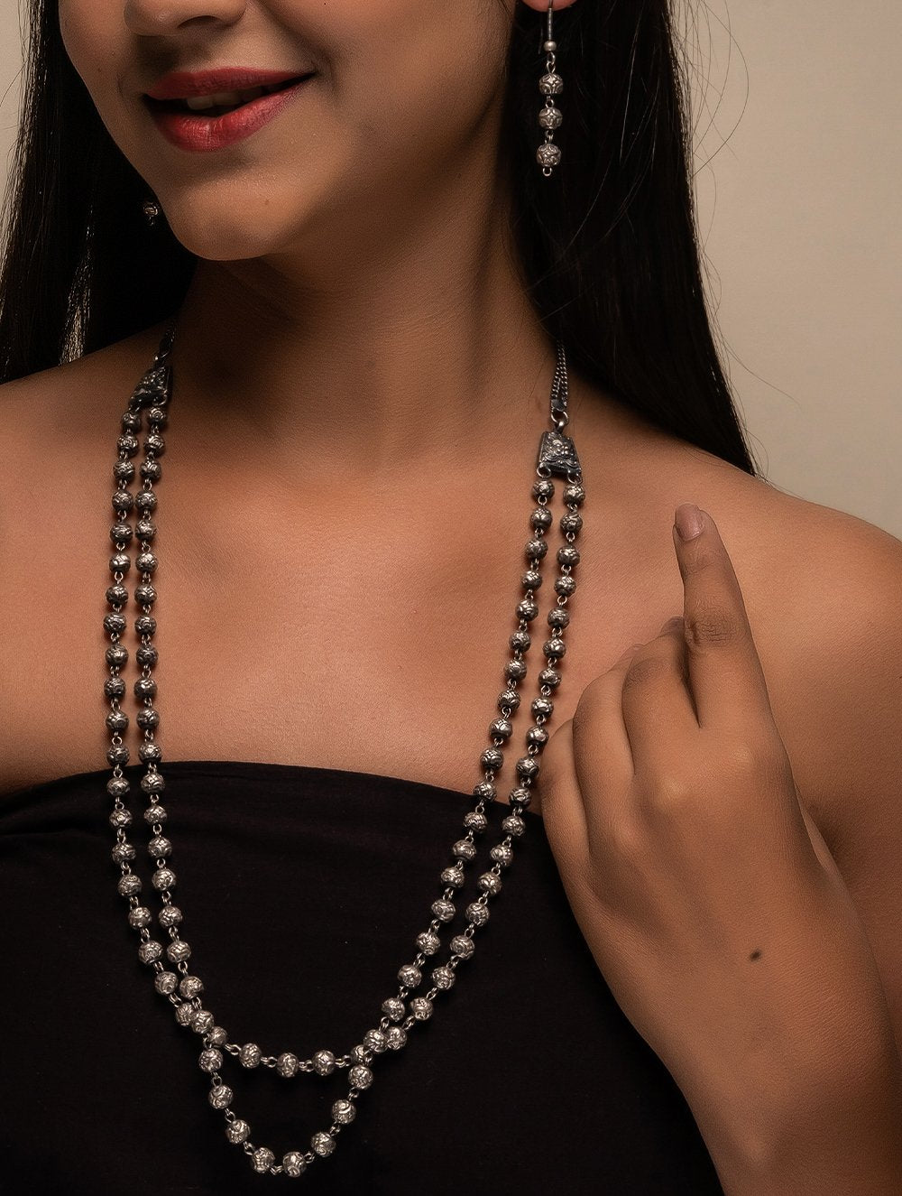 Pure Silver Traditional Maharashtrian Neckpiece - Mohanmala (Double String)