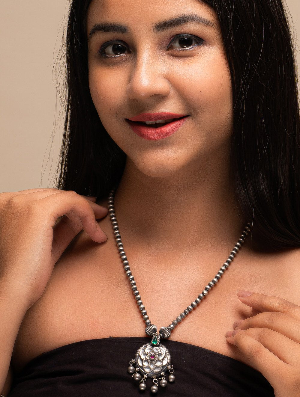 Pure Silver Traditional Maharashtrian Neckpiece With Gulab Pendant