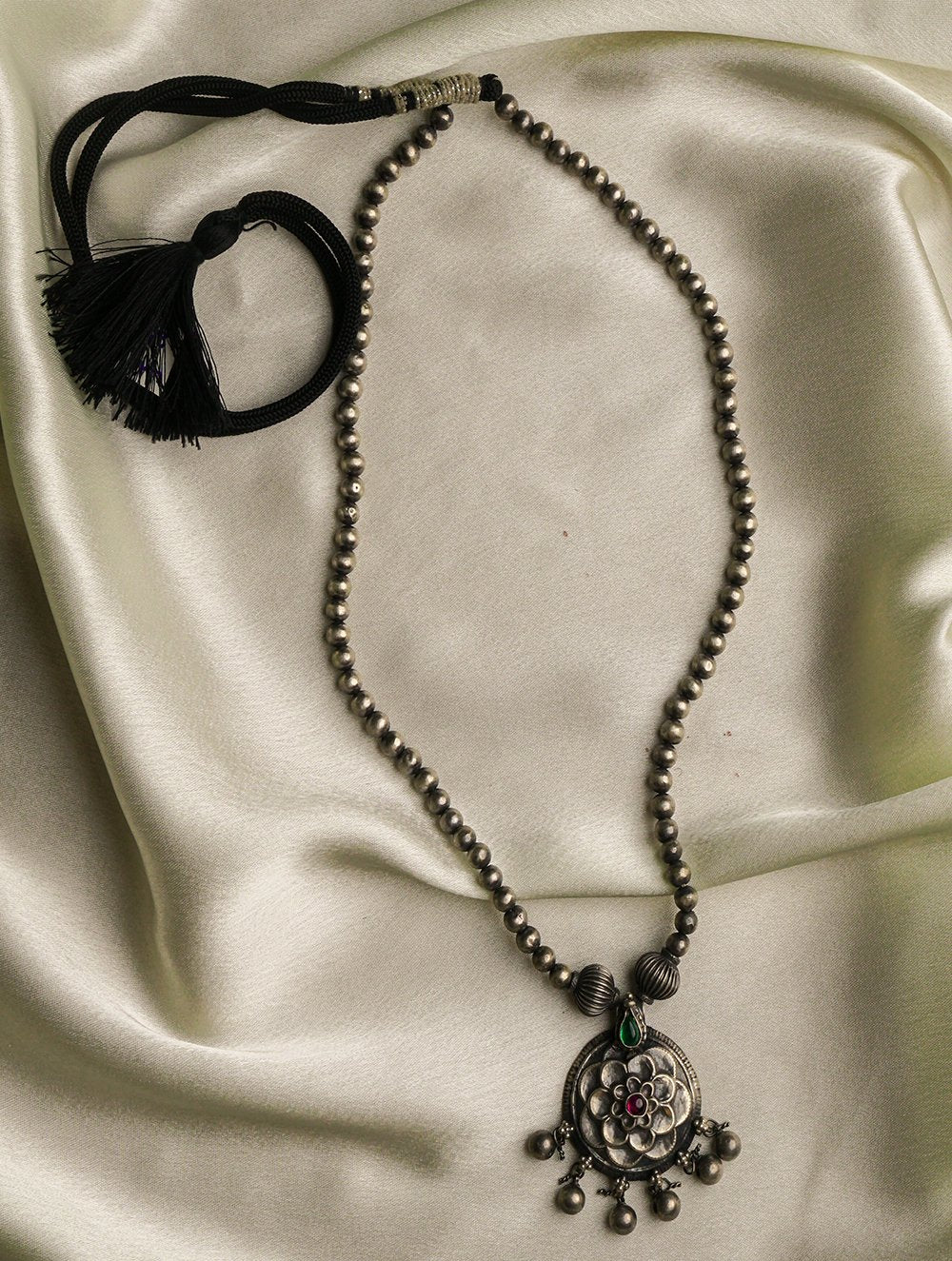 Pure Silver Traditional Maharashtrian Neckpiece With Gulab Pendant