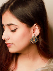 Pure Silver Foral Studs - Ganesha