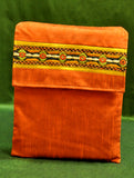 Raw Silk Kutch Embroidered iPad Cover - Orange with Flap