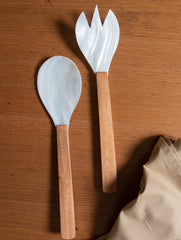 Shell Craft Salad Spoons With Wooden Handles - (Set of 2) - The India Craft House