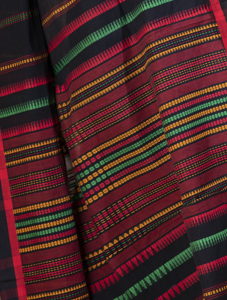 Soft Handwoven Bengal Cotton Saree - Black & Red