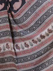 Soft & Flowing Bagru Block Printed Modal Silk Saree - Black Ambi (With Blouse Piece)