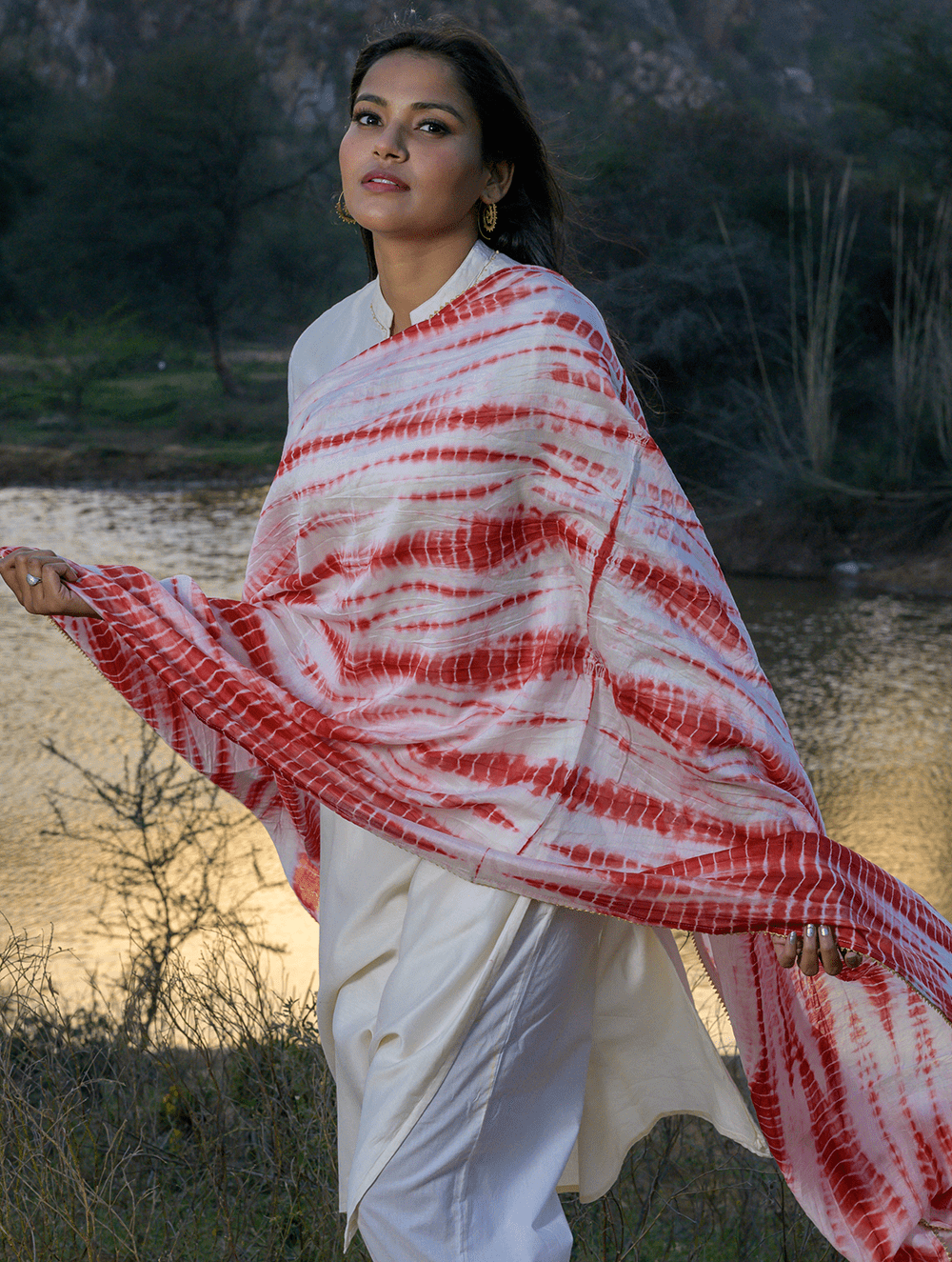 Summer Breeze - Tie & Dye, Chanderi & Gota Dupatta - Deep Red