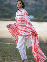 Summer Breeze - Tie & Dye, Chanderi & Gota Dupatta - Deep Red