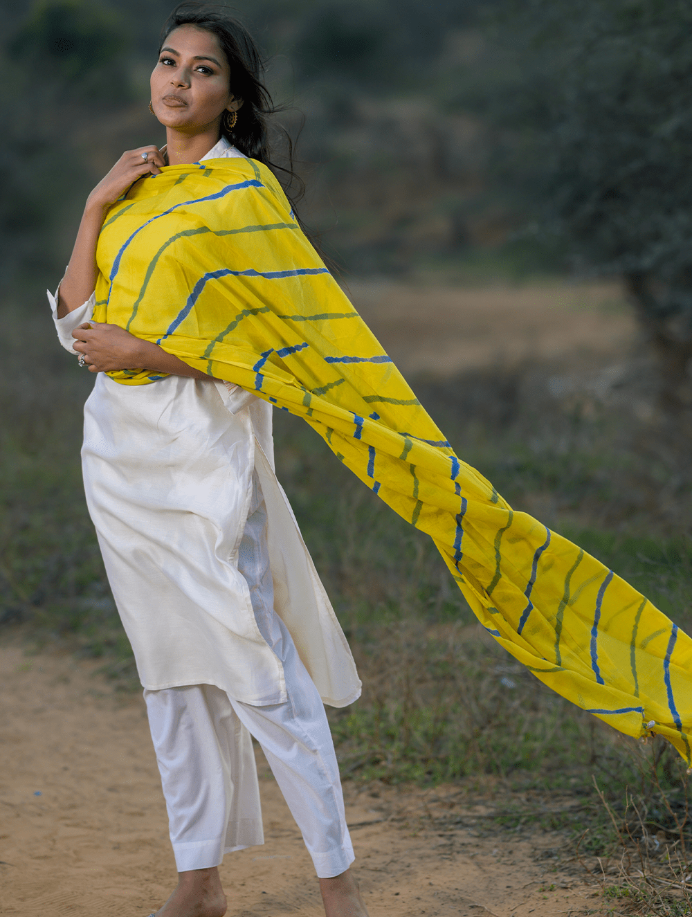 Summer Breeze - Tie & Dye, Soft Mul Dupatta With Shell Trimmings - Sunshine Yellow