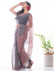 Summer Moods. Bagru Block Printed Kota Doria Saree - Mosaic