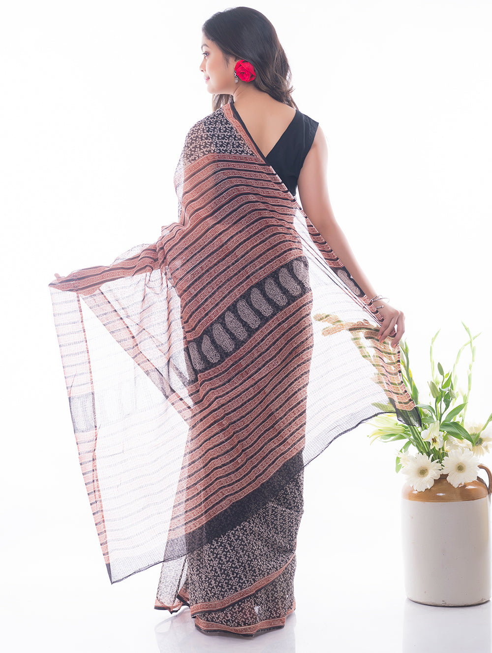 Summer Moods. Bagru Block Printed Kota Doria Saree - Mosaic