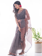 Summer Moods. Bagru Block Printed Kota Doria Saree - Mosaic