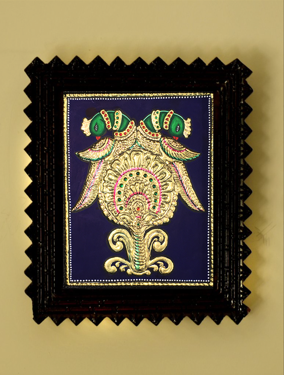Tanjore Painting In Chettinad Frame - Parrots
