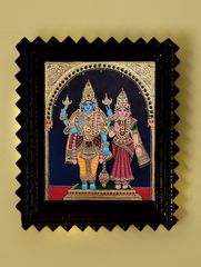 Tanjore Painting In Chettinad Frame - Vishnu Lakshmi
