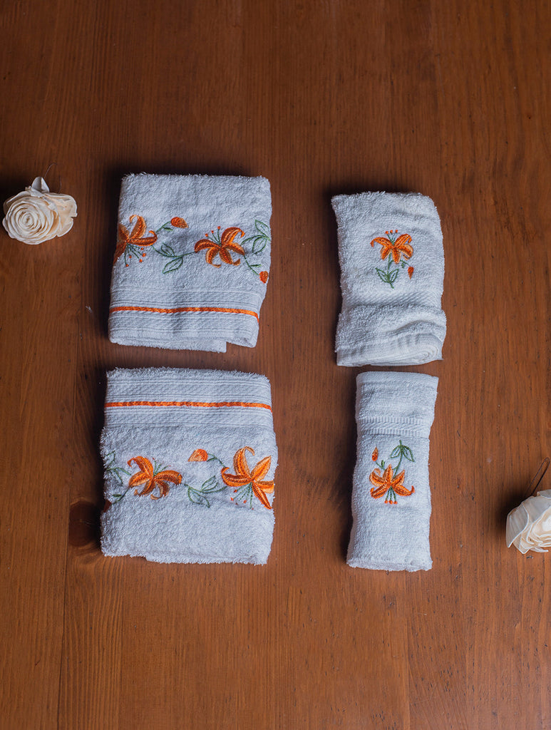 The Floral Collection - Embroidered Towel Sets (Hand & Face Towels, Set of 4)